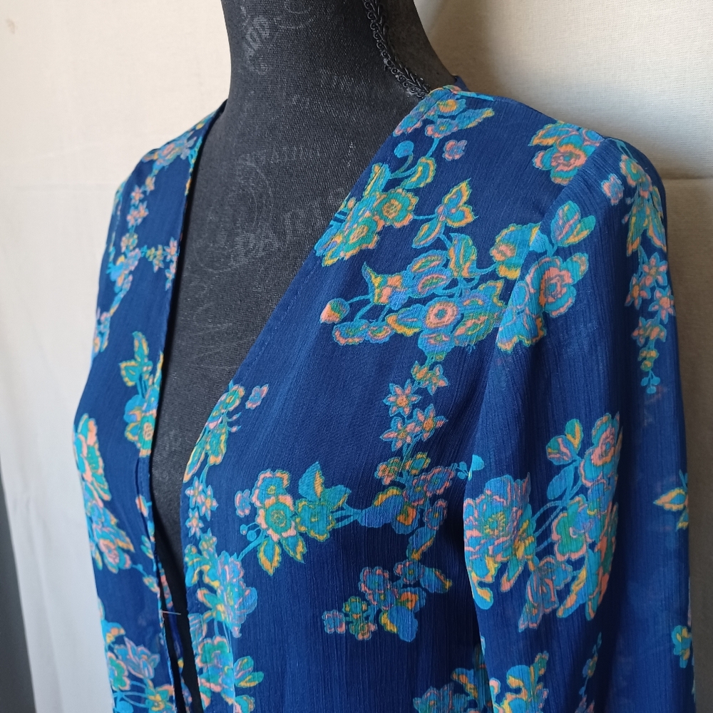 Xhilaration Floral Sheer Blue Kimono Cardigan - Picture 2 of 8